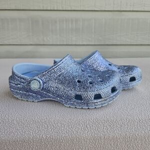 Crocs Classic Chunky Glitter Clog Girl SZ 13 Slip-On Blue Sparkle